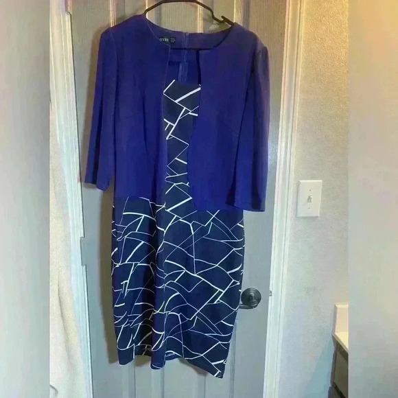 Homeyee women’s vintage pencil dress with geometric pattern in royal & navy blue - Picture 1 of 5